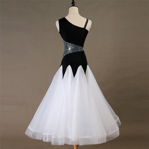 Girls women diamond white with black ballroom dancing dresses competition professional waltz tango dance dresses